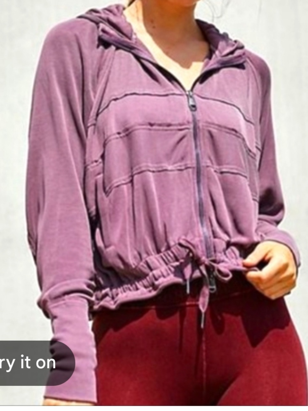 Free People Dusty Mauve Zip Hoodie with Drawstring Hem size S